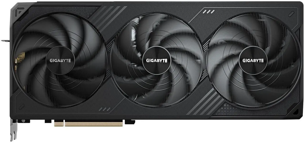 GIGABYTE WINDFORCE GeForce RTX 5090 graphics card with triple fan cooling system and sleek black shroud
